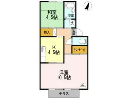 プレジール小(2K/1階)の間取り写真