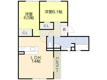 クレール桃山台(2LDK/1階)の間取り写真