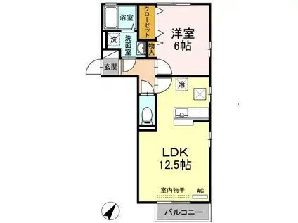 フラワーA棟(1LDK/1階)の間取り写真