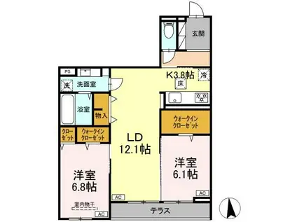 CLASSEUM仙台小田原 B棟(2LDK/1階)の間取り写真