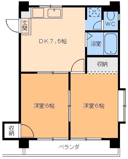 メロディーハイツ柳井(2DK/5階)の間取り写真