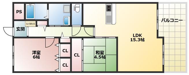 ライオンズマンション姫路西今宿(2LDK/3階)の間取り写真