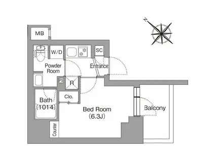 コンフォリア・リヴ横浜平沼(1K/5階)の間取り写真