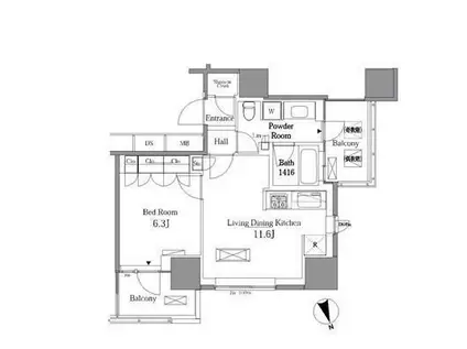 レジディアタワー目黒不動前(1LDK/20階)の間取り写真