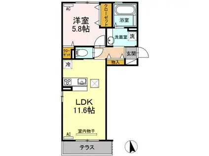 ルガルボニート西熊本(1LDK/1階)の間取り写真