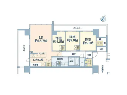 シエリア仙台五橋(3LDK/16階)の間取り写真