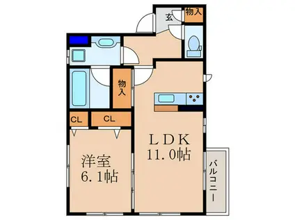 コーポ大敬III B棟(1LDK/1階)の間取り写真