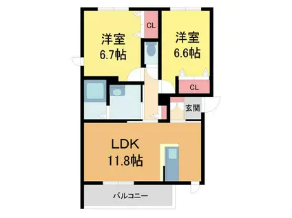 リラフォート門戸荘(1LDK/2階)の間取り写真