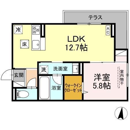 セステナリー開成(1LDK/1階)の間取り写真