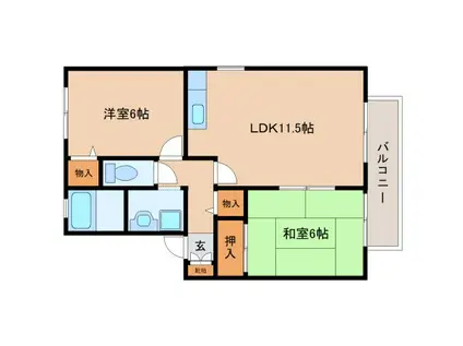 セジュール大安寺II(2LDK/2階)の間取り写真