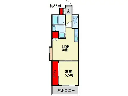 ウエストSIDE(1LDK/6階)の間取り写真