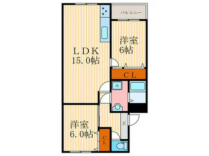 メゾンドュトゥジュール(2LDK/3階)の間取り写真