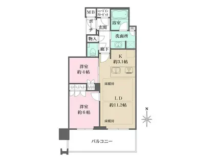 MJR堺筋本町タワー(2LDK/29階)の間取り写真