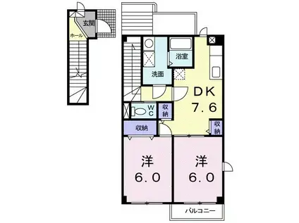 ア・ラ・モードA(2DK/2階)の間取り写真