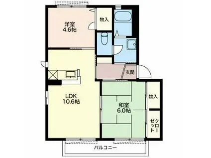 ビューハイム松野(2LDK/1階)の間取り写真