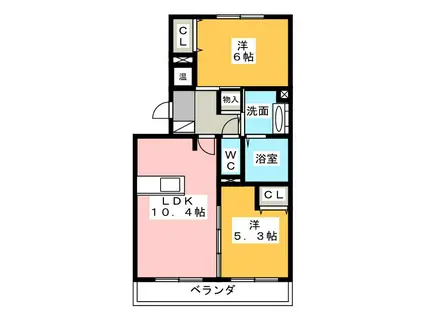 グランデタカオカ B(2LDK/1階)の間取り写真