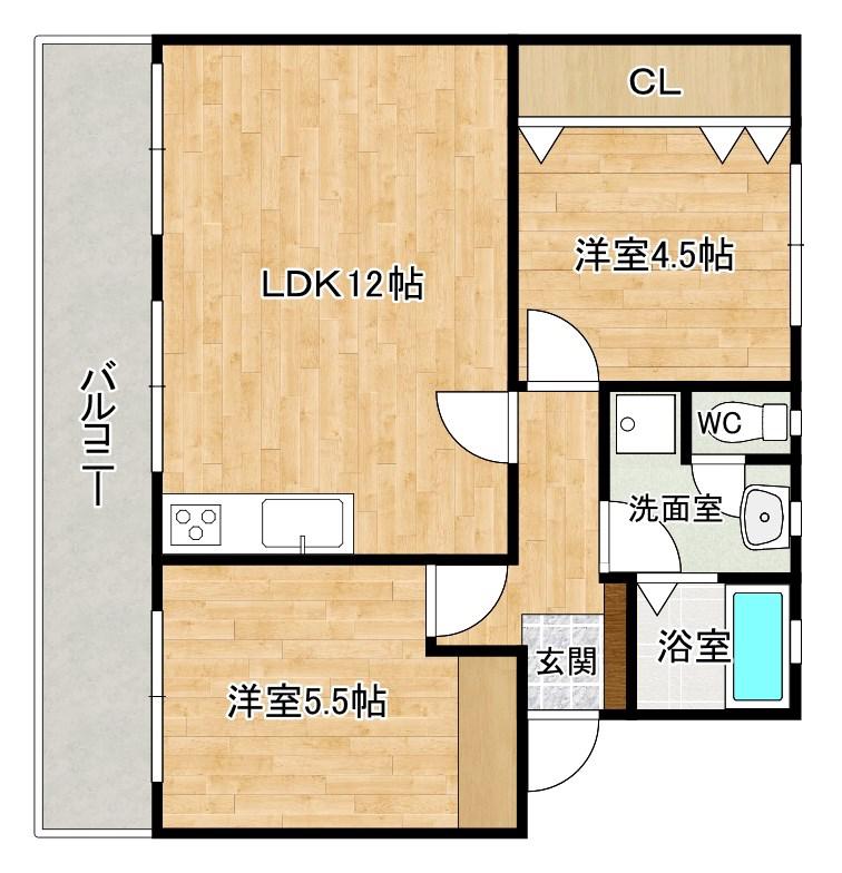 川本ビル(2LDK/5階)の間取り写真