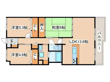 コープ野村高取台(3LDK/1階)の間取り写真