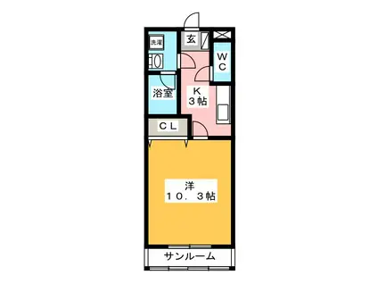 サンヴィレッジ B棟(1K/2階)の間取り写真