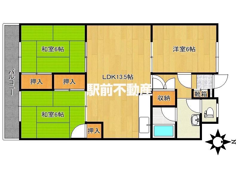 大曲ハイツ(3LDK/2階)の間取り写真