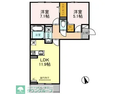 オーチャードヒル参番館(2LDK/2階)の間取り写真