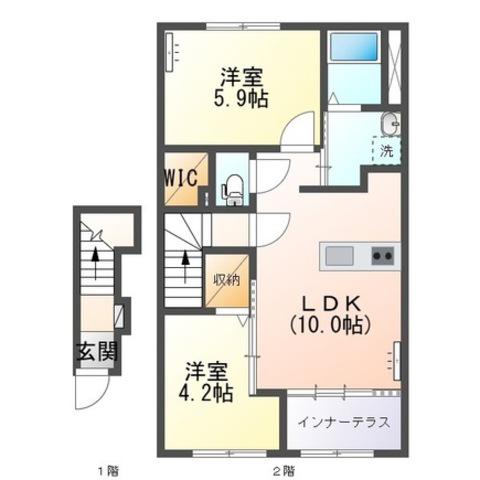 ベラ フェリシア亀川中央(2LDK/2階)の間取り写真