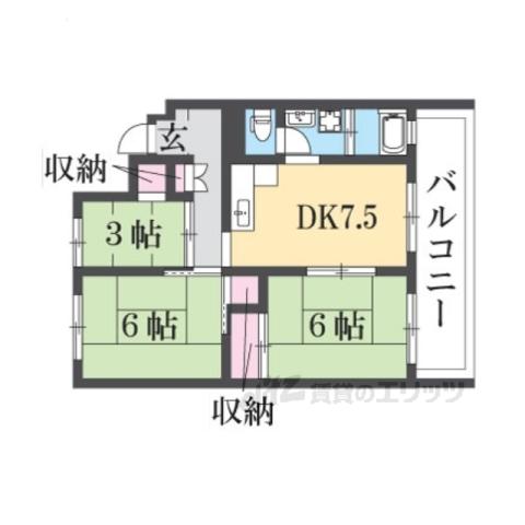 枚方ハイツ3号棟(3DK/4階)の間取り写真