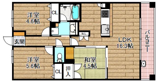 セレッソコート高槻上本町(3LDK/3階)の間取り写真