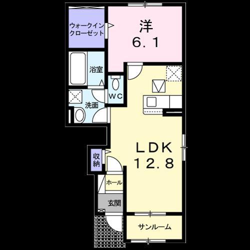 プルーム・ヴィレII(1LDK/1階)の間取り写真