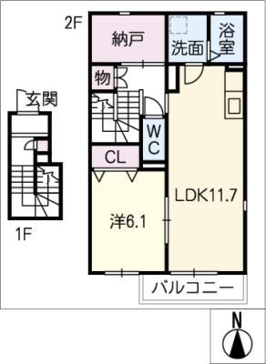 フォレストメゾン弥富(1LDK/2階)の間取り写真