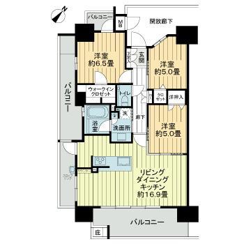 サンズガラリエ倉敷駅西(3LDK/3階)の間取り写真