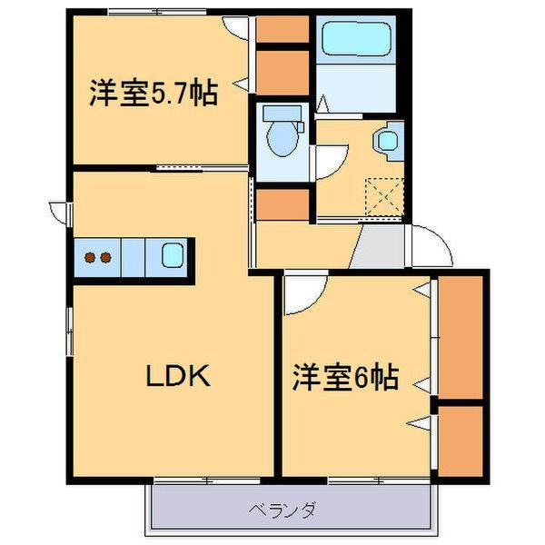 アスナロD(2LDK/1階)の間取り写真