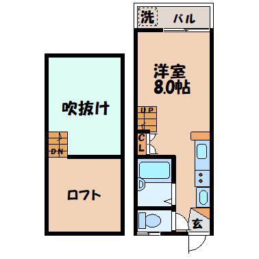シャンベル白鳥(ワンルーム/2階)の間取り写真