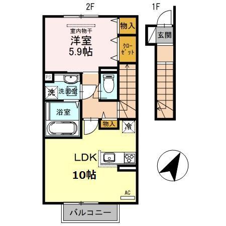 プランドール(1LDK/2階)の間取り写真