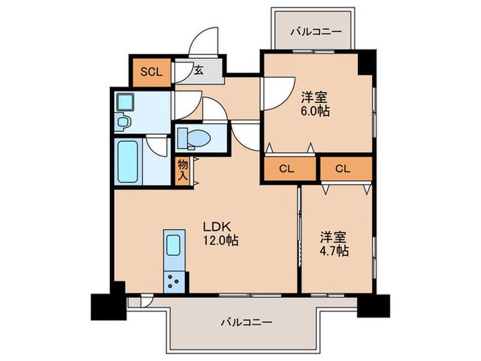 MODERN PALAZZO 博多デュオグランデウエスト(2LDK/6階)の間取り写真