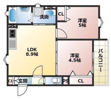 ミモザイズム上野口町(2LDK/1階)の間取り写真