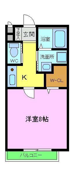 クオリア東茱萸木(1K/2階)の間取り写真