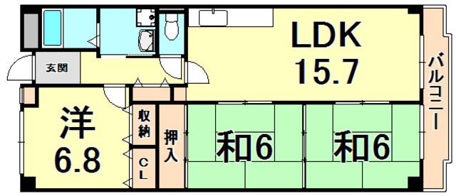 クリスタル(3LDK/2階)の間取り写真