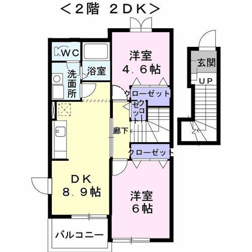 ファンジェンA(2DK/2階)の間取り写真
