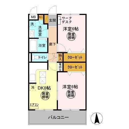 グレースコート法典(2DK/1階)の間取り写真