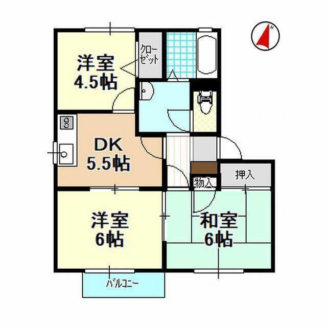プラースII(3DK/2階)の間取り写真