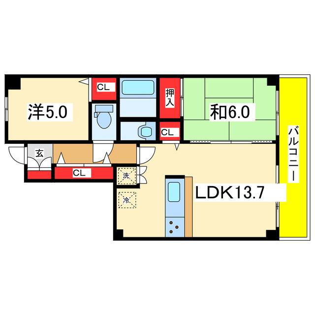ダイアパレス近江(2LDK/2階)の間取り写真