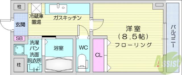 ベルフィオーレ二日町(1K/8階)の間取り写真