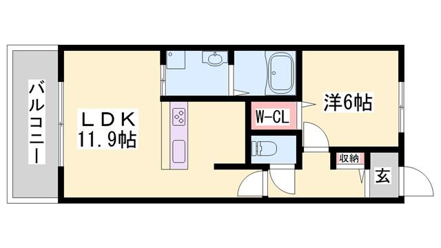 エレアージュ姫路駅南(1LDK/2階)の間取り写真
