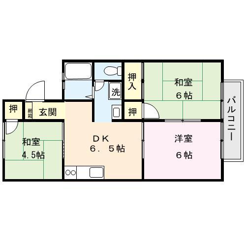 グリーンビュー(3DK/1階)の間取り写真