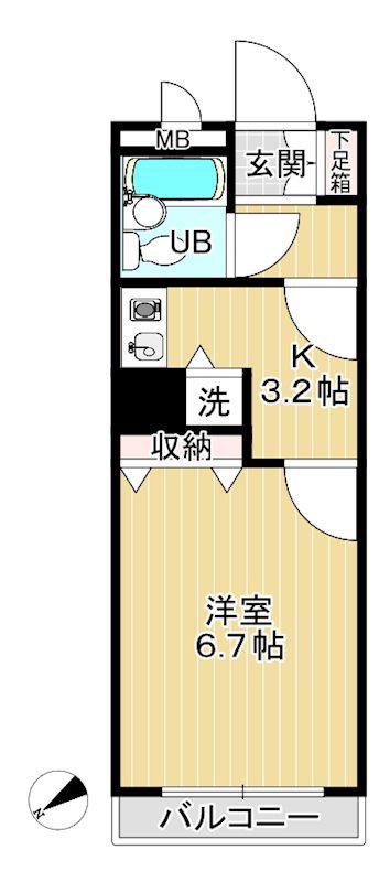 ライオンズマンション津田沼南(1K/1階)の間取り写真