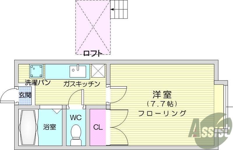 ホワイトキャッスル郡山ビレジB棟(1K/2階)の間取り写真