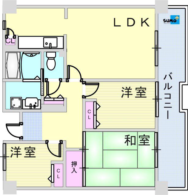 井吹東シティコート6(3LDK/2階)の間取り写真