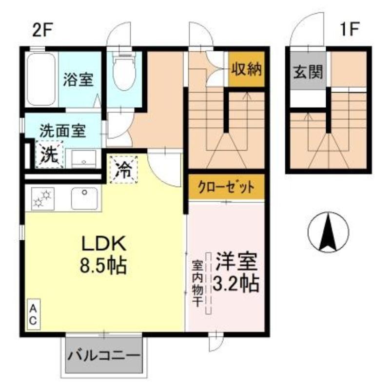 ローズB(1LDK/2階)の間取り写真