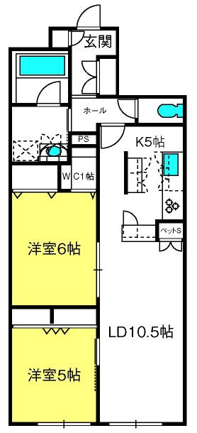 オカバさいたま日進ヘーベルメゾン(2LDK/1階)の間取り写真